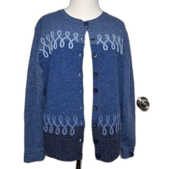 N.O.K Nature of Knitwear Charlotte Mansted Cardigan Sweater Medium Blue Wool - Picture 1 of 6